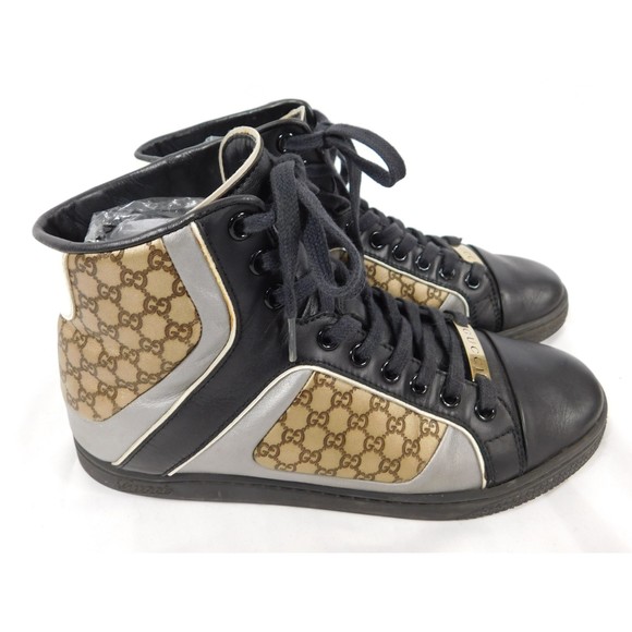 GUCCI MONOGRAM LEATHER HIGH TOP SNEAKERS SZ 36 - Picture 1 of 13